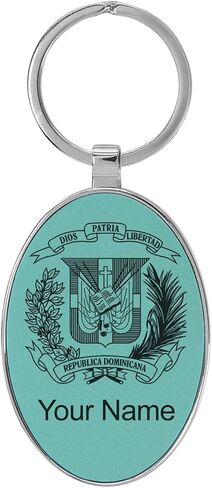 LaserGram Oval Keychain, Coat of Arms Dominican Republic, Personalized Engraving Included (Metal Frame) in Saudi Arabia