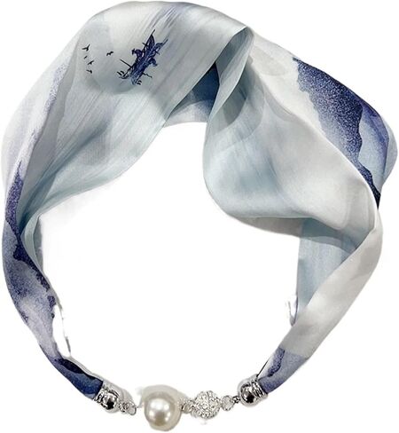Magnetic Pearl Scarf Necklace - Silk Long Strip Scarf for Women in Saudi Arabia