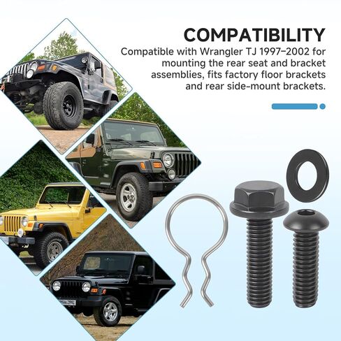 مجموعة مسامير التثبيت ودبابيس التثبيت لدعامة المقعد الخلفي، متوافقة مع Jeep Wrangler TJ 1997-2002، تحل محل أجهزة 6506459AA / 6504571، الفئة 10.9 والصف 8 in Kuwait