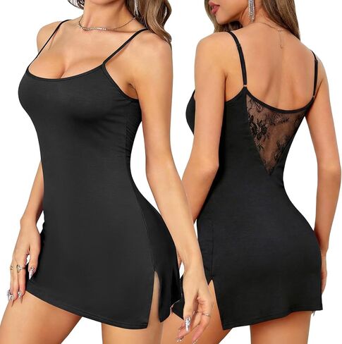 Marvmys Women's Sleeveless Nightgown Sexy Lace Backless Chemise Slip Dress Lingerie Modal Sleepwear in Saudi Arabia
