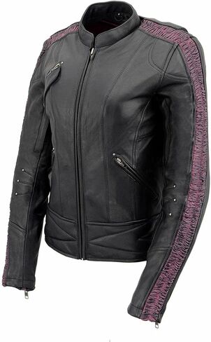 Milwaukee Leather MLL2570 Women's 'Phoenix Embroidered' Black and Fuchsia Pink Leather Motorcycle Jacket - Medium in Kuwait