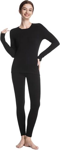 ملابس داخلية حرارية ناعمة للنساء، مجموعة طبقات أساسية مبطنة بالصوف للطقس البارد in Kuwait