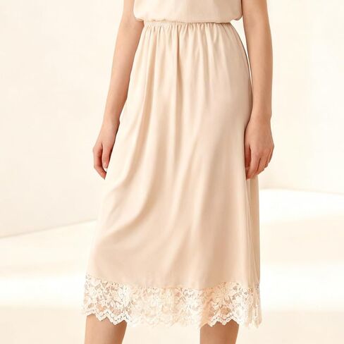 1 Pieces Half Slips for Under Dresses Skirt, Extenders Skirt, Womens Half Slip Satin Anti Static Soft Lace Long Underskirt in Saudi Arabia