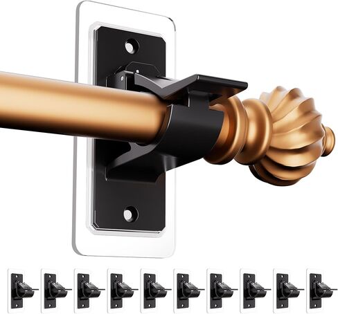 لا توجد دعامات لقضيب الستارة، (10 عبوات) حوامل قضبان ستارة ذاتية اللصق شديدة التحمل، خطافات ستائر قابلة للتعديل لأعمدة 0.5-1.18 بوصة، شماعات ستارة سوداء للمطبخ في غرفة النوم in Kuwait