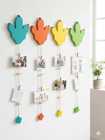 Wooden Dinosaur Footprint Photo Clip Holders, 4-Pack Hanging Picture/Art Display for Kids Room, Nursery, Playroom Wall Decor Gifts for Boy in Saudi Arabia
