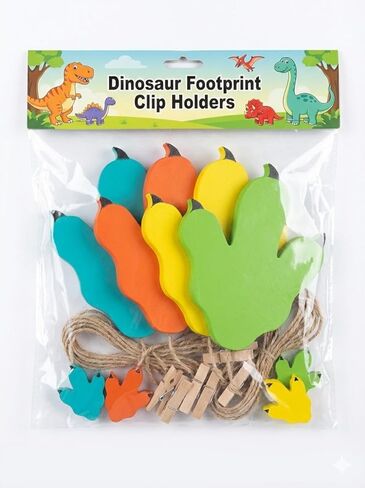 Wooden Dinosaur Footprint Photo Clip Holders, 4-Pack Hanging Picture/Art Display for Kids Room, Nursery, Playroom Wall Decor Gifts for Boy in Saudi Arabia