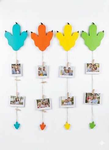 Wooden Dinosaur Footprint Photo Clip Holders, 4-Pack Hanging Picture/Art Display for Kids Room, Nursery, Playroom Wall Decor Gifts for Boy in Saudi Arabia