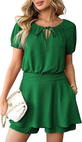 Fixmatti Women's Rompers Summer Short Sleeve Self Tie V Neck One Piece Mini Jumpsuit Outfits in Kuwait