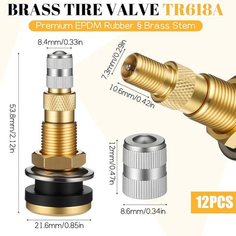 TR618A Tire Valve Stems Heavy-Duty Clamp-in Tubeless 12 Pack Air Liquid Tractor Valve-Stems Metal Valve Stems for Agricultural Tractor Grader 0.625in Valves Hole in Saudi Arabia