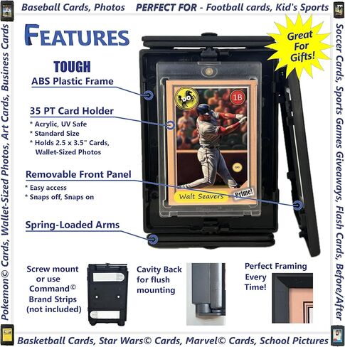 EZ FLIP Frame - Wall Mounted Card | Photo Display with Super Easy Single Finger Flips! 2.5x3.5 inch Reversible Frame for Your MVP Sports, TCG or Baseball Cards. Great Gift for Your Cards, Photos in Saudi Arabia