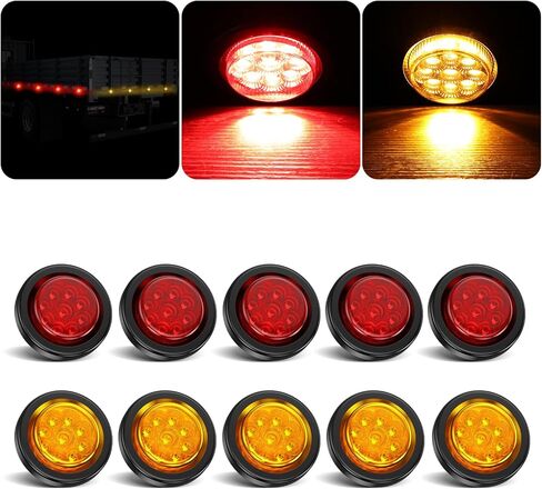10 قطع مصابيح LED حمراء للمقطورة الجانبية مقاس 2 بوصة، 9 مصابيح LED مستديرة لتخليص المقطورة مع حلقة معدنية وضفيرة سلكية لمقطورة الشاحنة RV، حامل مسطح، محكمة الغلق مقاومة للماء، 12 فولت in Kuwait