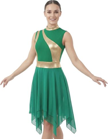 Women Praise Dance Dress Overlays Dress Worship Lyrical Costume Tunic Gold Block Dancewear Irregular Flowy Skirt in Saudi Arabia