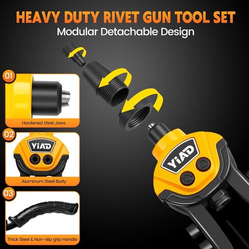 Heavy Duty Rivet Gun,Professional Pop Rivet Gun Kit with 250 Blind Rivets 10" Hand Riveter with 5 Free Interchangeable Rivet Heads 1/4 ",3/16", 1/8",3/32"Manual Riveting Tool for Metal,Gutter,Auto in Saudi Arabia