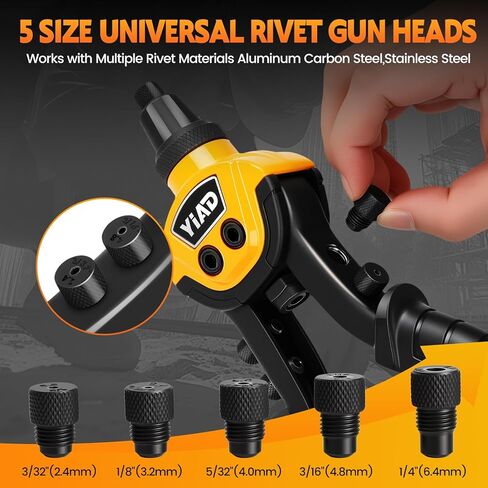 Heavy Duty Rivet Gun,Professional Pop Rivet Gun Kit with 250 Blind Rivets 10" Hand Riveter with 5 Free Interchangeable Rivet Heads 1/4 ",3/16", 1/8",3/32"Manual Riveting Tool for Metal,Gutter,Auto in Saudi Arabia