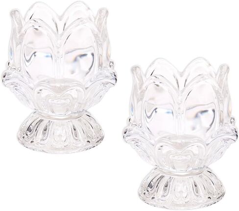 KOOBOOK 2Pcs Multifunctional Decorative Crystal Toothpick Holders Creative Lotus Butter Lamp Candle Holder Glass Toothpick Dispenser for Home Temple Décor in Saudi Arabia