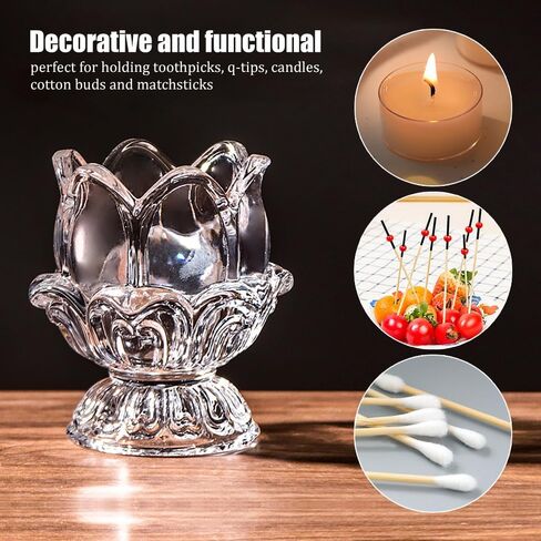 KOOBOOK 2Pcs Multifunctional Decorative Crystal Toothpick Holders Creative Lotus Butter Lamp Candle Holder Glass Toothpick Dispenser for Home Temple Décor in Saudi Arabia