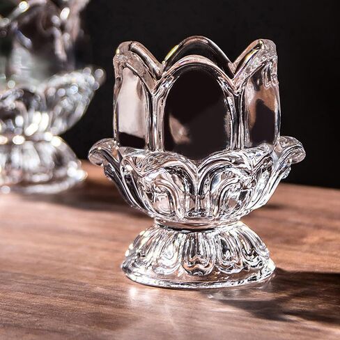 KOOBOOK 2Pcs Multifunctional Decorative Crystal Toothpick Holders Creative Lotus Butter Lamp Candle Holder Glass Toothpick Dispenser for Home Temple Décor in Saudi Arabia