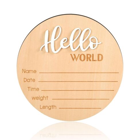 Baby Announcement Sign, 5.9 Inch Wooden Hello World Newborn Sign Birth Announcement Signs Baby Name Announcement Plaques for Photo Props Baby Shower Hospital Nursery in Kuwait