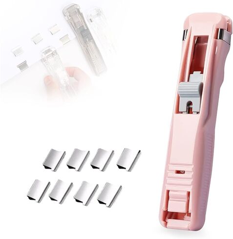 Reusable Creative Stapler, Portable Mini Stapler with Reusable Stainless Steel Small Clips, Staplers for Desk, Clam Clip Dispensers for Office Document Home School Supplies (Black,Stapler+Clip(8pcs)) in Saudi Arabia