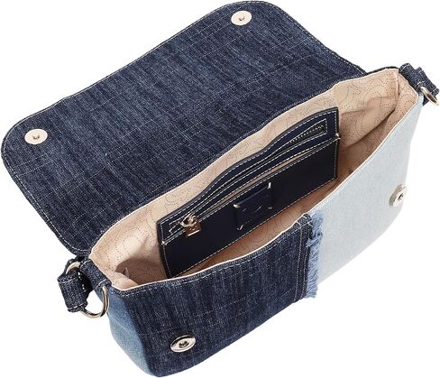 True Religion Women's Hobo Bag, Frayed Denim Horseshoe Shoulder Purse Handbag with Chain Strap, Denim Blue in Saudi Arabia