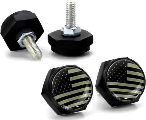 4 PCS Car License Plate Bolt Kit, American Flag Patriotic Decorative Screws with Hex Nut, Anti-Rust Theft-Resistant Frame Fastener, Universal Modification Part for Car Motorcycle SUV (Silver) in Saudi Arabia