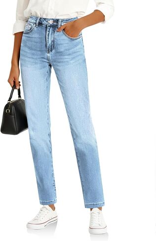 Cicy Bell Womens Straight Leg Jeans High Waisted Mid Rise Stretchy Denim Pants Tapered Petite Jeans in Saudi Arabia