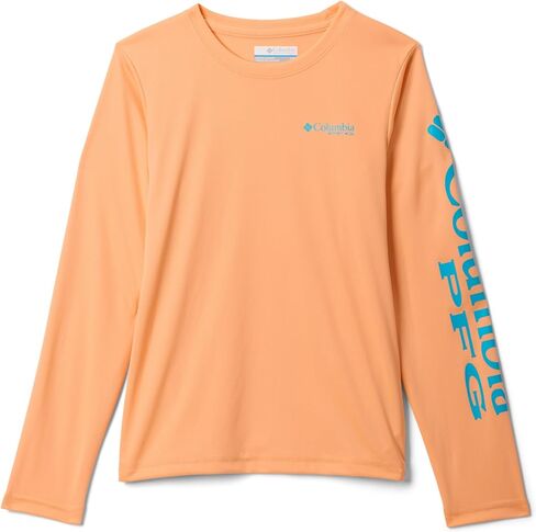 Columbia Youth Boys PFG Terminal Tackle Long Sleeve Sun Protection Shirt, Bright Nectar/Ocean Teal Logo, Medium in Saudi Arabia
