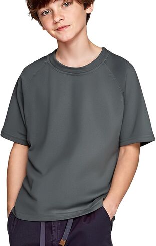 قميص صوف ميرينو للأطفال بطبقة أساسية، قميص داخلي للأولاد خفيف الوزن وقابل للتنفس، أكمام قصيرة ماصة للرطوبة باللون الأسود in Kuwait