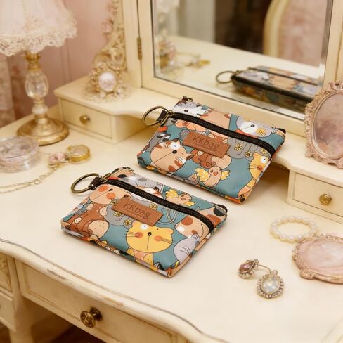 2 Pack Coin Purse Pouch Small Wallets Woman Men Cute Change Purse Kawaii Coin Bag with Keyring Mini Zipper Pouch for Coins Cards Keys, Cat Green & Cat Green in Saudi Arabia