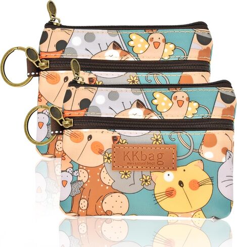 2 Pack Coin Purse Pouch Small Wallets Woman Men Cute Change Purse Kawaii Coin Bag with Keyring Mini Zipper Pouch for Coins Cards Keys, Cat Green & Cat Green in Saudi Arabia