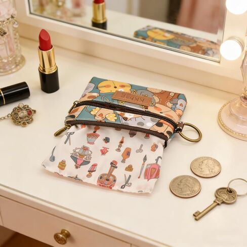 2 Pack Coin Purse Pouch Small Wallets Woman Men Cute Change Purse Kawaii Coin Bag with Keyring Mini Zipper Pouch for Coins Cards Keys, Cat Green & Cat Green in Saudi Arabia