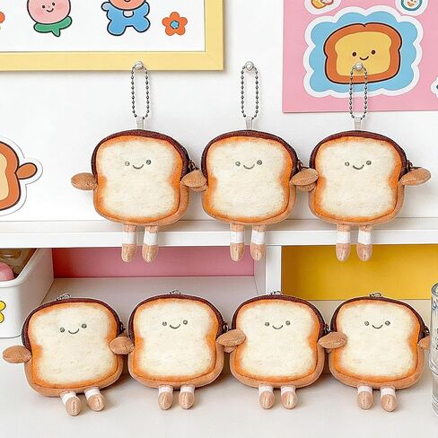 7Pcs Plush Cartoon Toast Coin Purse Keychain Women Cute Plush Bread Doll Earphone Coin Key Bag Pendant Gifts for Friend (14x13cm) in Saudi Arabia