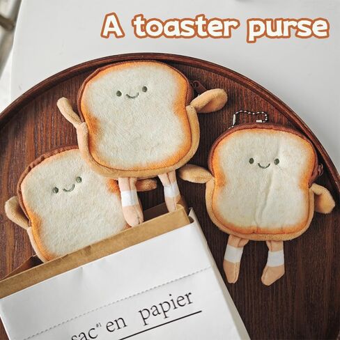 7Pcs Plush Cartoon Toast Coin Purse Keychain Women Cute Plush Bread Doll Earphone Coin Key Bag Pendant Gifts for Friend (14x13cm) in Saudi Arabia