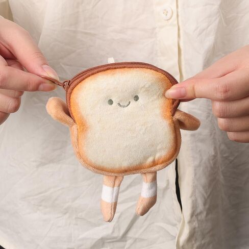7Pcs Plush Cartoon Toast Coin Purse Keychain Women Cute Plush Bread Doll Earphone Coin Key Bag Pendant Gifts for Friend (14x13cm) in Saudi Arabia