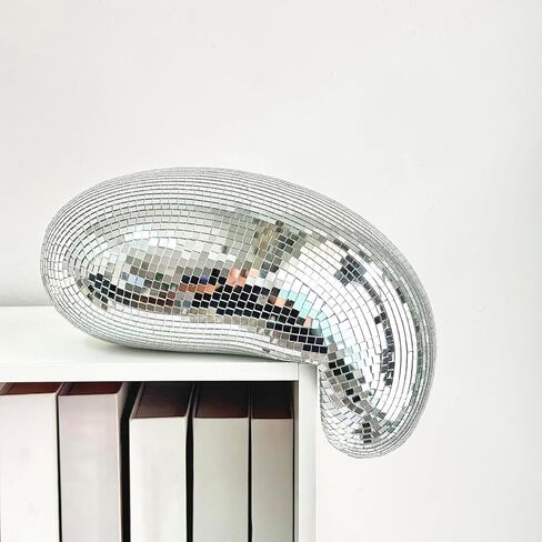 Melted Disco Ball Decor – Handmade 11″ Mirror Tile Dripping Centerpiece, Funky Aesthetic Room Ornament for Shelf, Table, Party, or Unique Retro Home Gift (Silver) in Kuwait