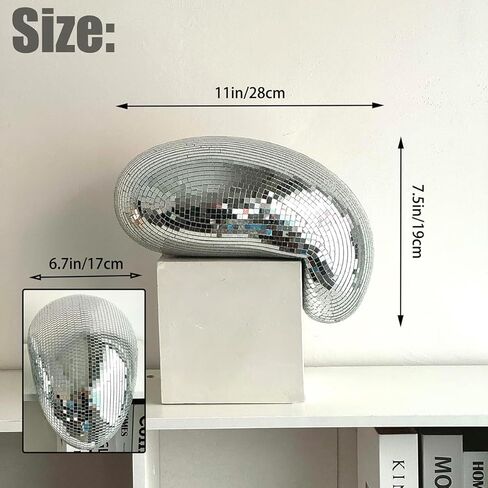Melted Disco Ball Decor – Handmade 11″ Mirror Tile Dripping Centerpiece, Funky Aesthetic Room Ornament for Shelf, Table, Party, or Unique Retro Home Gift (Silver) in Kuwait