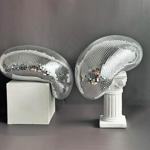 Melted Disco Ball Decor – Handmade 11″ Mirror Tile Dripping Centerpiece, Funky Aesthetic Room Ornament for Shelf, Table, Party, or Unique Retro Home Gift (Silver) in Kuwait