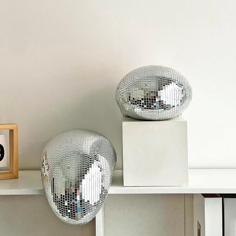 Melted Disco Ball Decor – Handmade 11″ Mirror Tile Dripping Centerpiece, Funky Aesthetic Room Ornament for Shelf, Table, Party, or Unique Retro Home Gift (Silver) in Kuwait