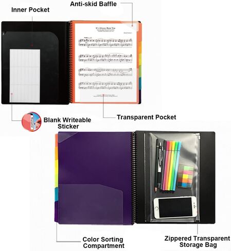 12 Pocket Project Organizer,FOME Folder Binder Spiral Pocket Organizer with Zipper Pouch,6 Dividers Project Organizer Letter Size for School Office Filing Cabinet,Black in Kuwait