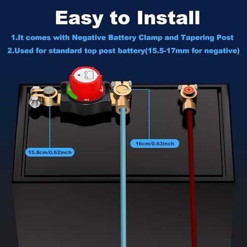 مفتاح فصل البطارية العلوي عالي التحمل، مفتاح تشغيل/إيقاف سلبي 12-48 فولت للسيارات والمركبات الترفيهية والقوارب والألواح الشمسية - مناسب عالمي مع كتل طرفية .67 بوصة و.83 بوصة in Kuwait