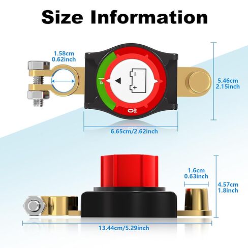 مفتاح فصل البطارية العلوي عالي التحمل، مفتاح تشغيل/إيقاف سلبي 12-48 فولت للسيارات والمركبات الترفيهية والقوارب والألواح الشمسية - مناسب عالمي مع كتل طرفية .67 بوصة و.83 بوصة in Kuwait
