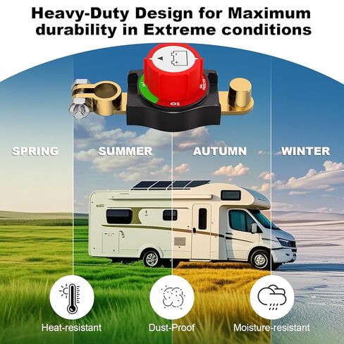 مفتاح فصل البطارية العلوي عالي التحمل، مفتاح تشغيل/إيقاف سلبي 12-48 فولت للسيارات والمركبات الترفيهية والقوارب والألواح الشمسية - مناسب عالمي مع كتل طرفية .67 بوصة و.83 بوصة in Kuwait