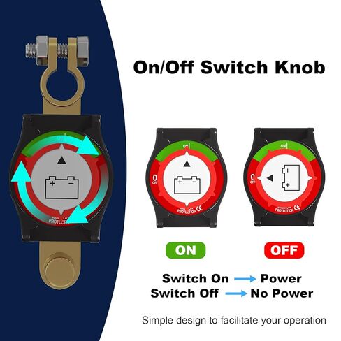 مفتاح فصل البطارية العلوي عالي التحمل، مفتاح تشغيل/إيقاف سلبي 12-48 فولت للسيارات والمركبات الترفيهية والقوارب والألواح الشمسية - مناسب عالمي مع كتل طرفية .67 بوصة و.83 بوصة in Kuwait