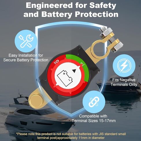 مفتاح فصل البطارية العلوي عالي التحمل، مفتاح تشغيل/إيقاف سلبي 12-48 فولت للسيارات والمركبات الترفيهية والقوارب والألواح الشمسية - مناسب عالمي مع كتل طرفية .67 بوصة و.83 بوصة in Kuwait
