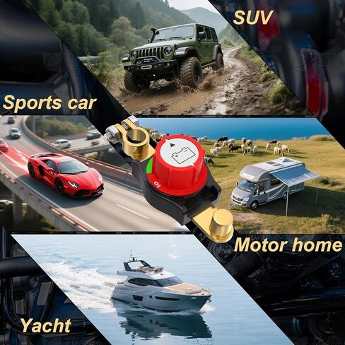 مفتاح فصل البطارية العلوي عالي التحمل، مفتاح تشغيل/إيقاف سلبي 12-48 فولت للسيارات والمركبات الترفيهية والقوارب والألواح الشمسية - مناسب عالمي مع كتل طرفية .67 بوصة و.83 بوصة in Kuwait