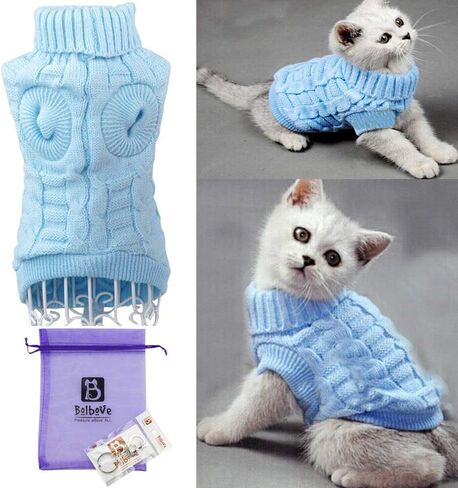 Bro'Bear Cable Knit Turtleneck Sweater for Small Dogs & Cats Knitwear (Blue, Medium) in Saudi Arabia