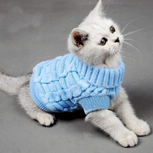 Bro'Bear Cable Knit Turtleneck Sweater for Small Dogs & Cats Knitwear (Blue, Medium) in Saudi Arabia