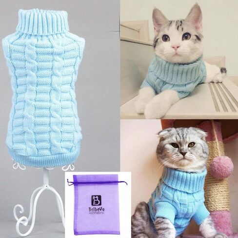 Bro'Bear Cable Knit Turtleneck Sweater for Small Dogs & Cats Knitwear (Blue, Medium) in Saudi Arabia