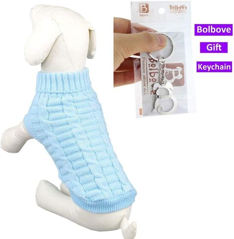 Bro'Bear Cable Knit Turtleneck Sweater for Small Dogs & Cats Knitwear (Blue, Medium) in Saudi Arabia