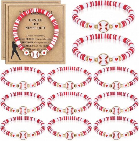 20 Set Bracelets Bulk Adjustable Sport Beaded Bracelets Gifts with Motivational Cards Sports Party Favors for Women Men Lovers Team Players Coaches in Saudi Arabia